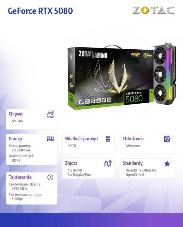 „Zotac Gaming“ vaizdo plokštė „GeForce RTX 5080 16GB Amper Extreme Infinity“