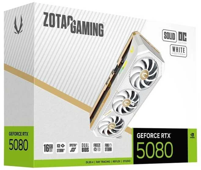 Zotac Vaizdo plokštė geforce rtx 5080 solid oc 16gb gddr7 256bit 3dp/hdmi balta