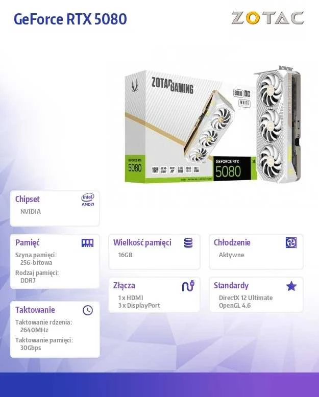 Zotac GAMING GeForce RTX 5080 SOLID OC NVIDIA 16 GB GDDR7