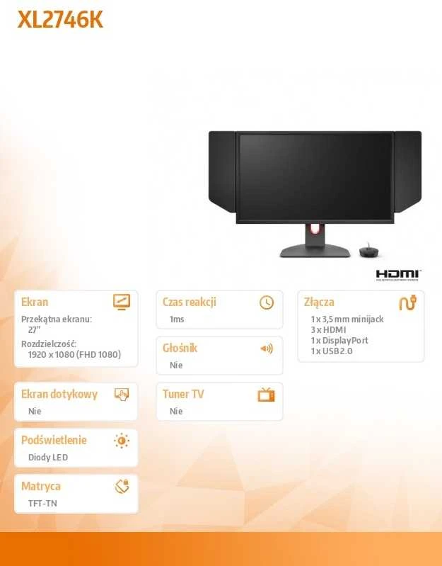 Monitorius BENQ ZOWIE XL2746K 27" FHD TN HDMI/DP/USB 240HZ DYAC