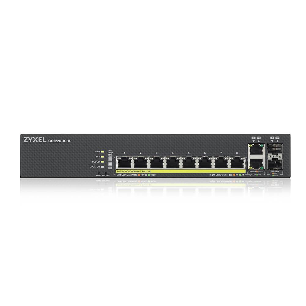 Šakotuvas ZYXEL GS2220-10HP, ES REGIONAS, 8 PRIEVADŲ GBE L2 POE KOMUTATORIUS SU GBE UPLINK (1 METŲ NCC PRO PACK LICENCIJA) (5 METŲ GARANTIJA)