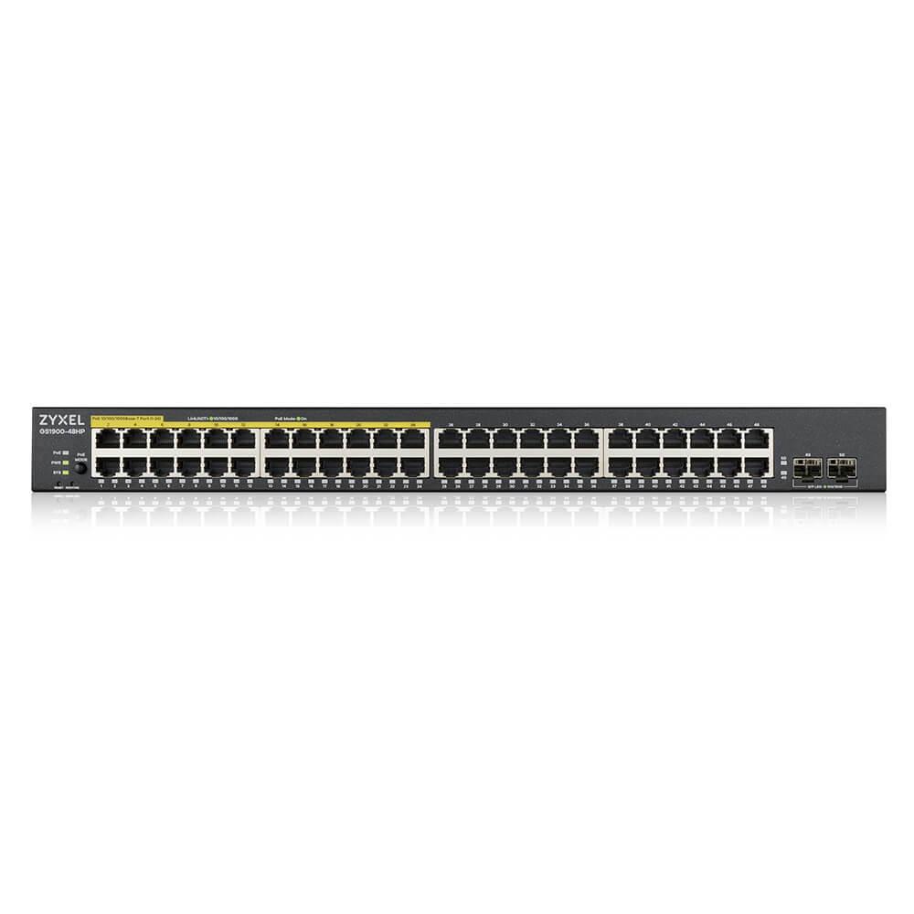 Šakotuvas ZYXEL GS1900-48HP V2, 48-PORT GBE L2 SMART SWITCH, 170 WATT RACKMOUNT (5Y WARRANTY)