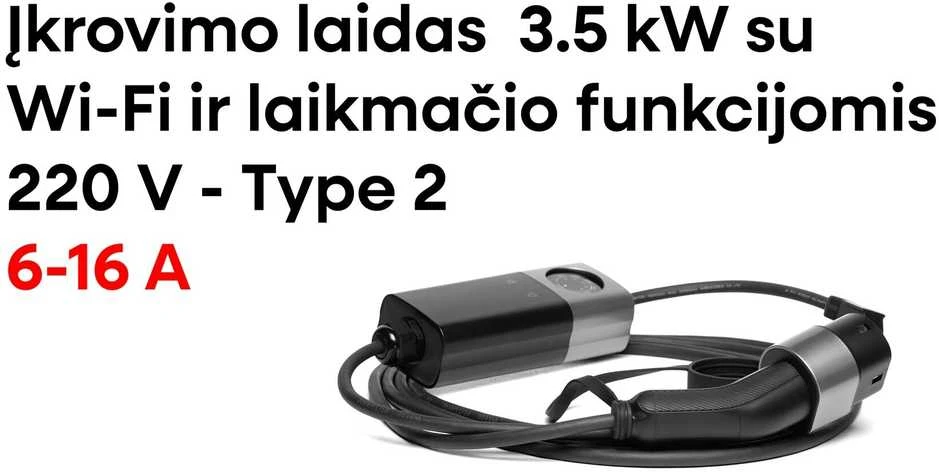 Įkrovimo laidas 220V - type 2 ( 16A, 1 fazė 3,3 kW) su Wi-Fi funkcija
