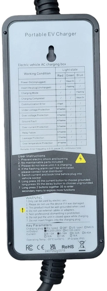 Įkrovimo laidas 220V - type 2 ( 16A, 1 fazė 3,6 kW)