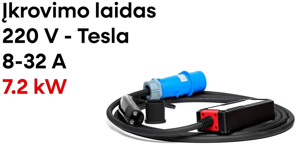 Įkrovimo laidas tesla mašinai iš JAV ( 32A, 1 fazė 7.2 kW)