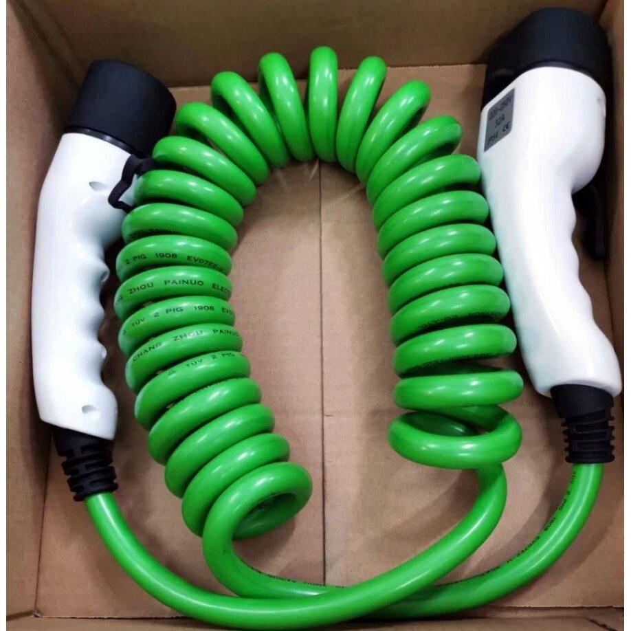 EV spiralinis įkrovimo laidas Type 2 - Type 2 - ( 32A, 1 Fazė, 6,6 KW )