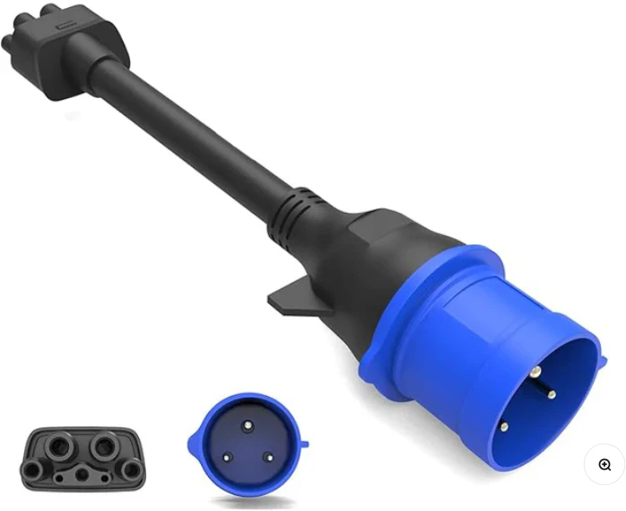 Tesla adapteris 32A Schuko tipo ( į 220V 7kw mėlynos spalvos rozete)