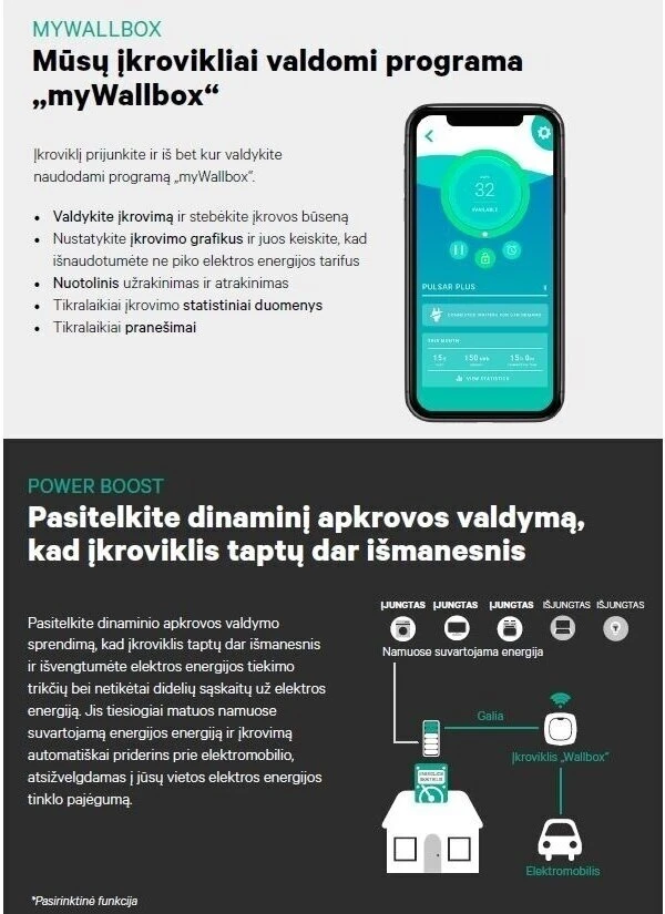 Wallbox krovimo stotelė - Pulsar MAX 11kW - 7m ilgio laidas