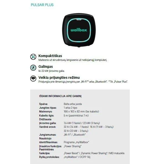 Wallbox krovimo stotelė - Pulsar Max 7,4kW