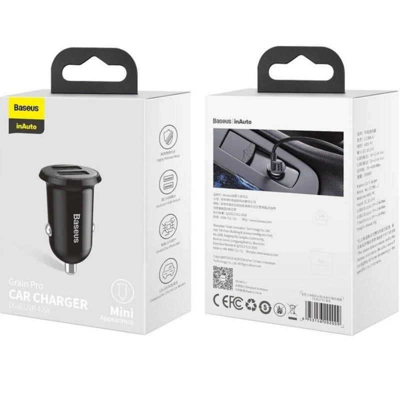 Automobilinis įkroviklis Baseus Grain Pro 2x USB 4.8A - Juodas