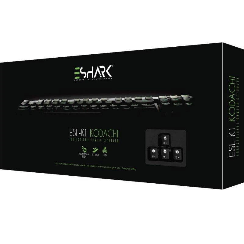 Mechaninė TKL RGB klaviatūra žaidimams eShark Kodachi, Red Switch (+10 Blue Switch), US išdėstymas