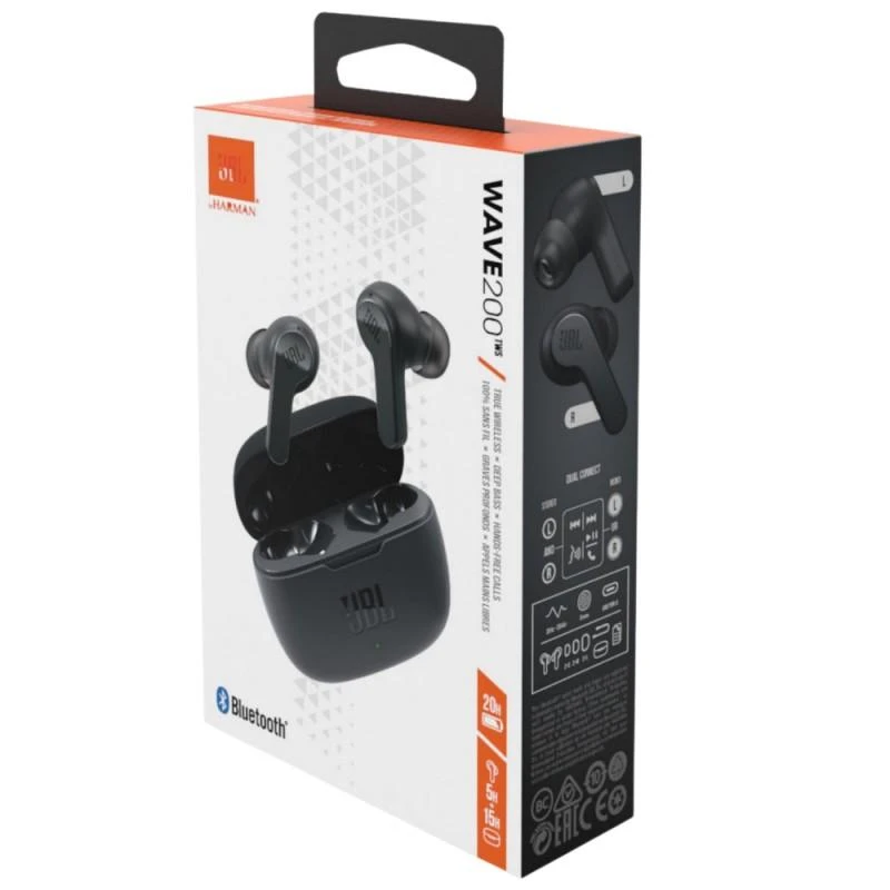 JBL Wave 200 TWS juodos ausinės pakuotė