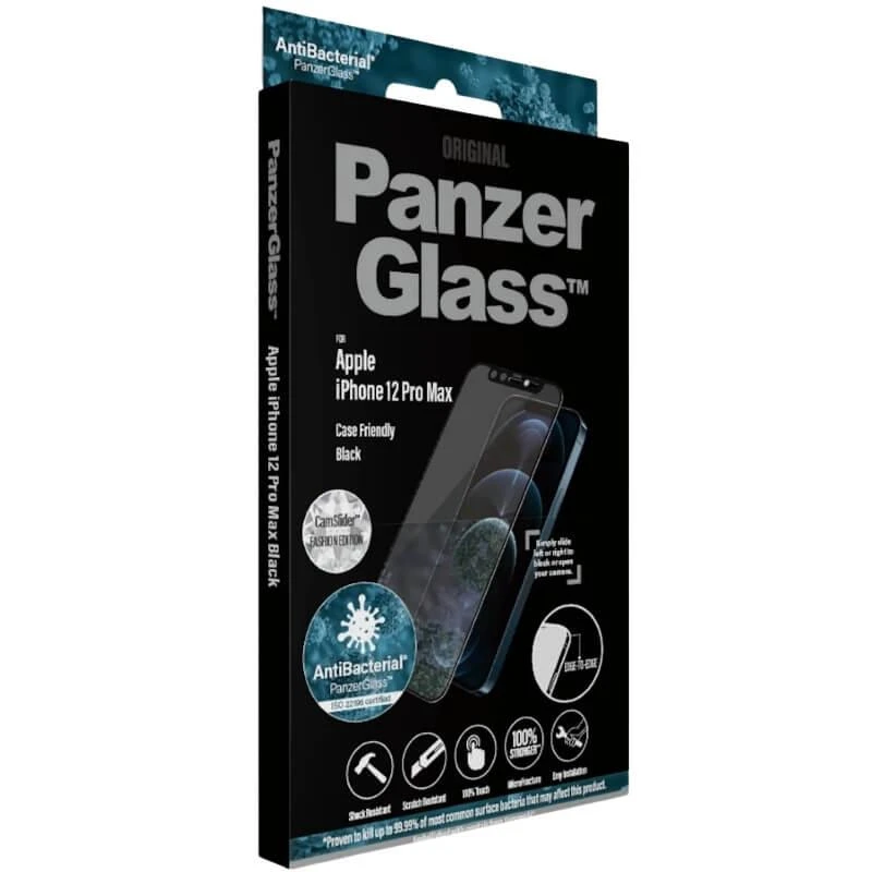 Panzer Glass PanzerGlass E2E mikrolūžių antibakterinis stiklas su fotoaparato dangteliu su Swarovski kristalu Apple iPhone 12 Pro Max - su Juodas rėmeliu