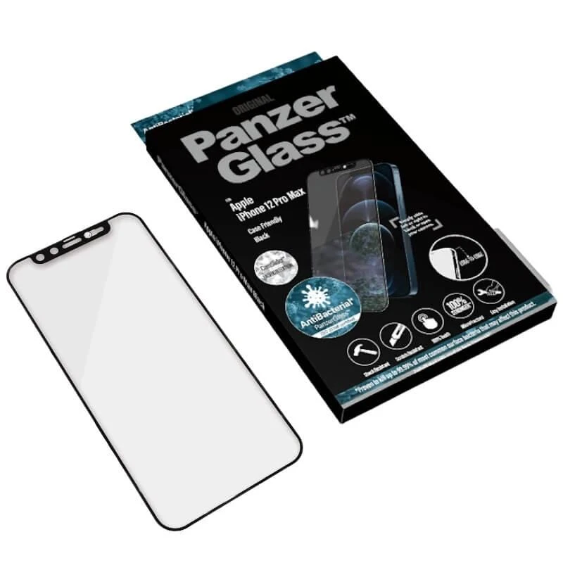 Panzer Glass PanzerGlass E2E mikrolūžių antibakterinis stiklas su fotoaparato dangteliu su Swarovski kristalu Apple iPhone 12 Pro Max - su Juodas rėmeliu
