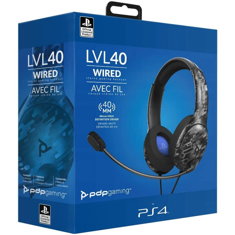 Žaidimų ausinės PDP Gaming LVL 40, skirtos PS4, Pilkos