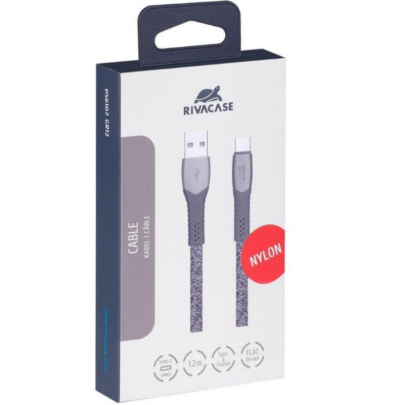 Kabelis USB RivaCase USB-A - USB-C 1.2 m Pilka (PS 6102 GR12)