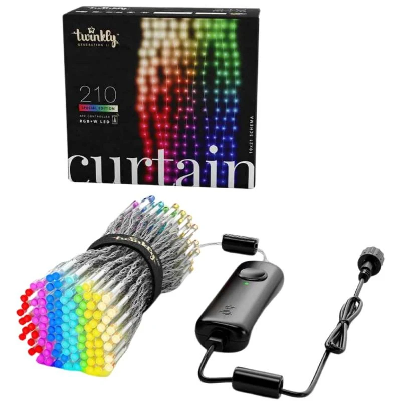 Kalėdinė išmanioji lempučių girlianda Twinkly Curtain 210L 5mm RGBW, užuolaidos, daugiaspalvės