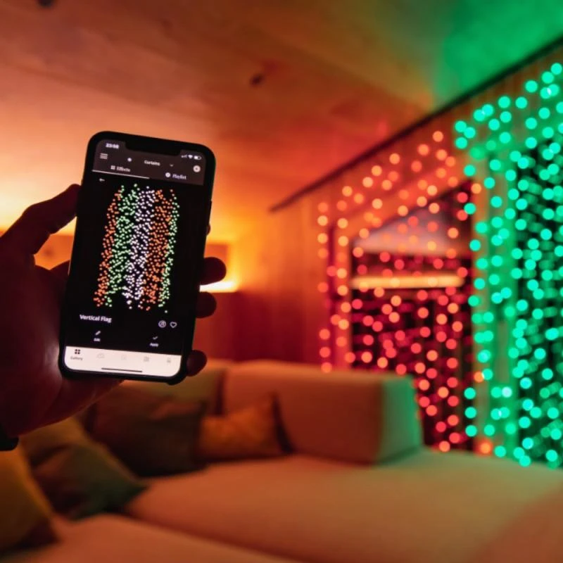 Kalėdinė išmanioji lempučių girlianda Twinkly Curtain 210L 5mm RGBW, užuolaidos, daugiaspalvės