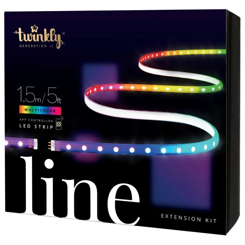 Twinkly Line išmanioji LED juostelė su RGB LED, 1,5 metro, juodas laidas, daugiaspalvė