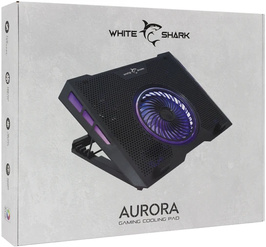 White Shark Baltas Shark Baltas Shark COOLING PAD, AURORA / 5 Fans RGB, Juodas (GCP-13)