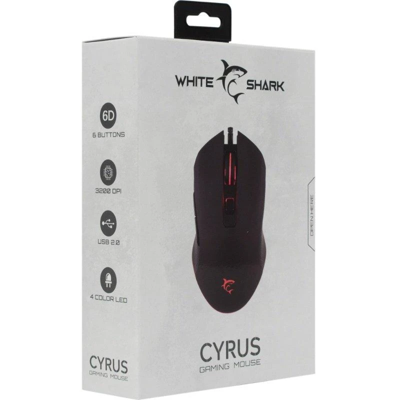 Žaidimų pelė White Shark Cyrus su pašvietimu, Juoda