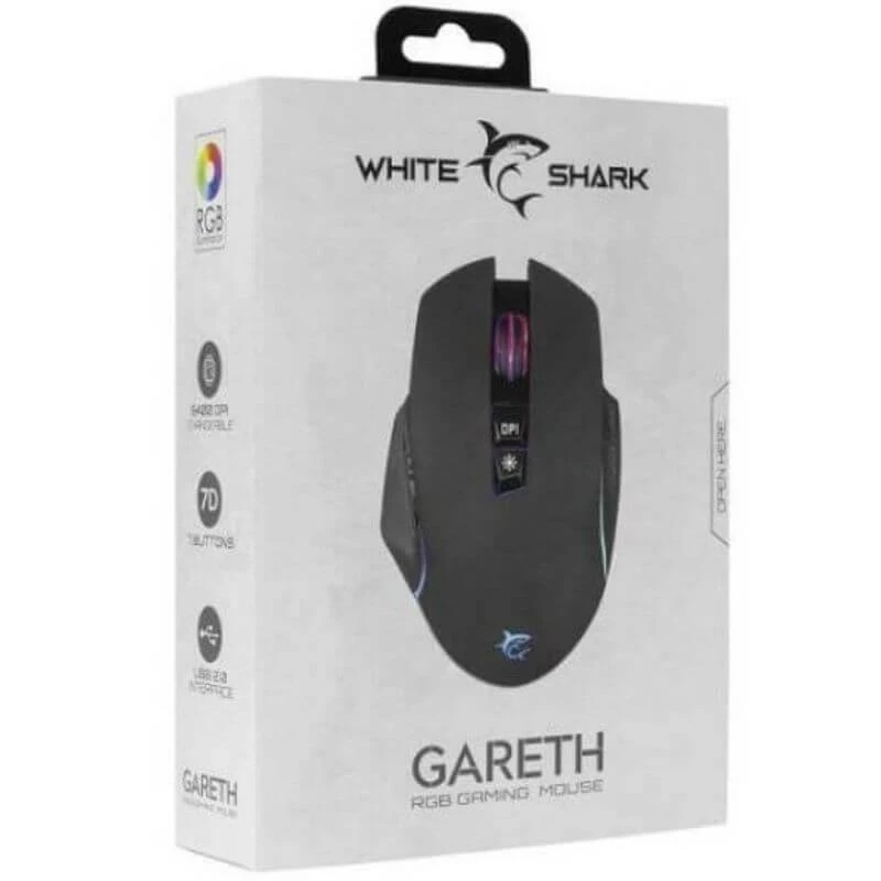 Žaidimų pelė White Shark Gareth Black su RGB pašvietimu