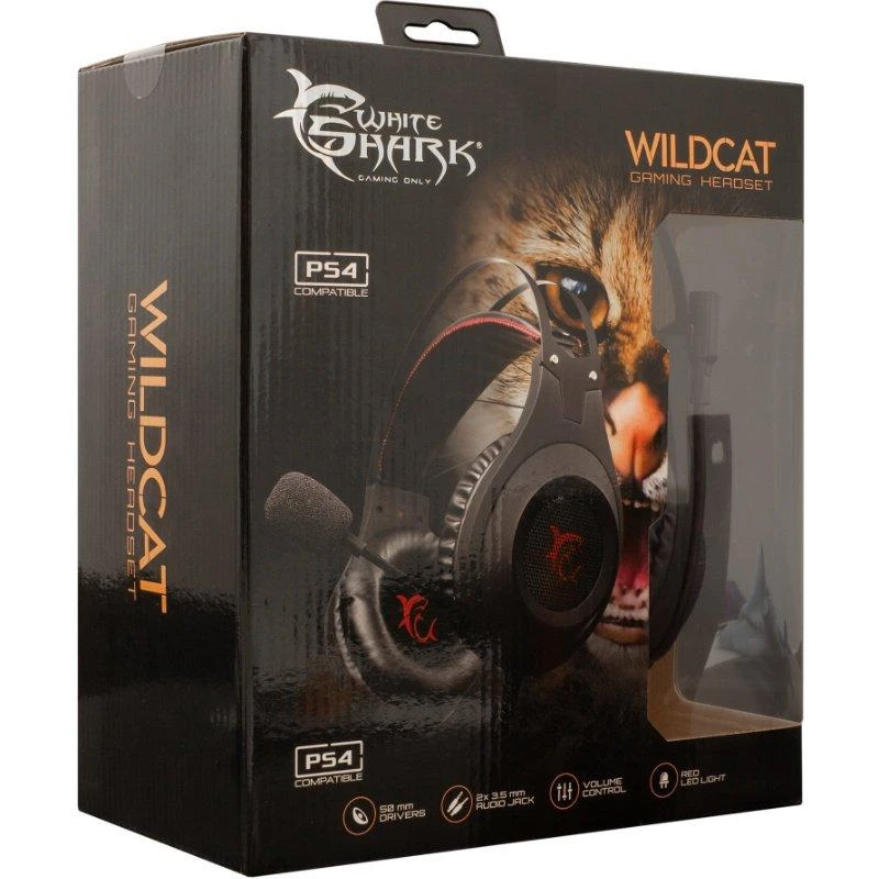 Žaidimų ausinės White Shark Wildcat, 2x3,5mm + USB 2.0(pašvietimui)