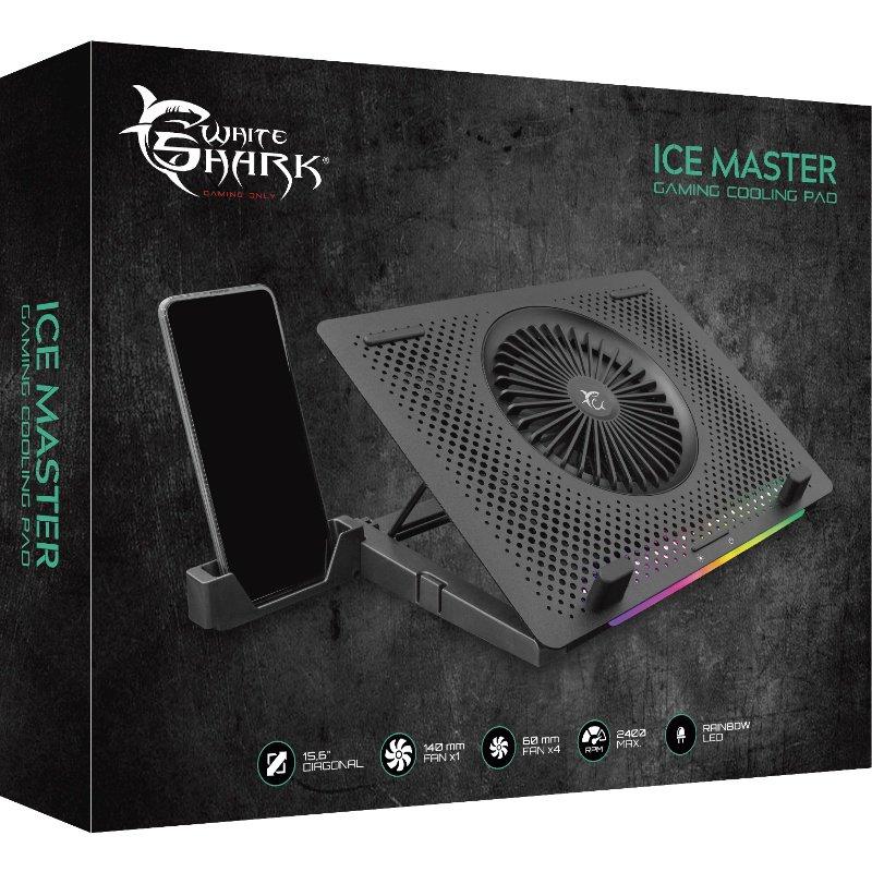 Aušinimo stovas nešiojamam kompiuteriui White Shark Ice Master, iki 15,6", 5 ventiliatoriai, RGB pašvietimas