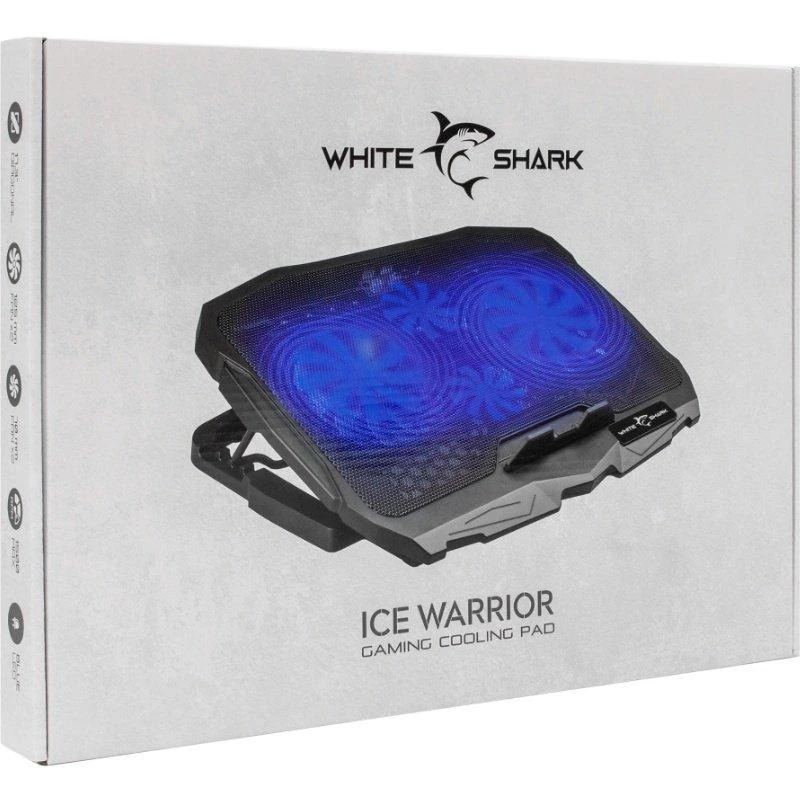 Aušinimo stovas nešiojamam kompiuteriui White Shark Ice Warrior, iki 17,3", 4 ventiliatoriai, mėlynas pašvietimas