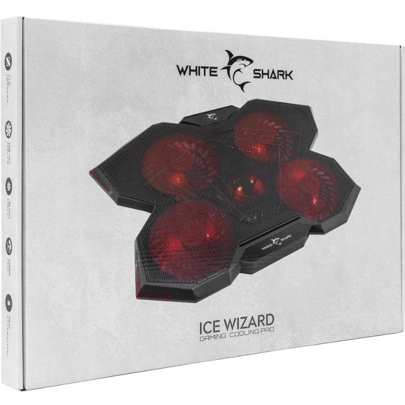 Aušinimo stovas nešiojamam kompiuteriui White Shark Ice Wizard, iki 17,3", 5 ventiliatoriai, raudonas pašvietimas