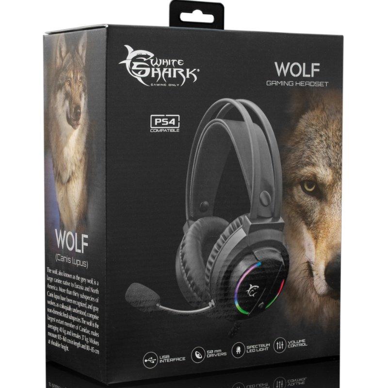 Žaidimų ausinės White Shark Wolf, 50mm, Su USB jungtimi