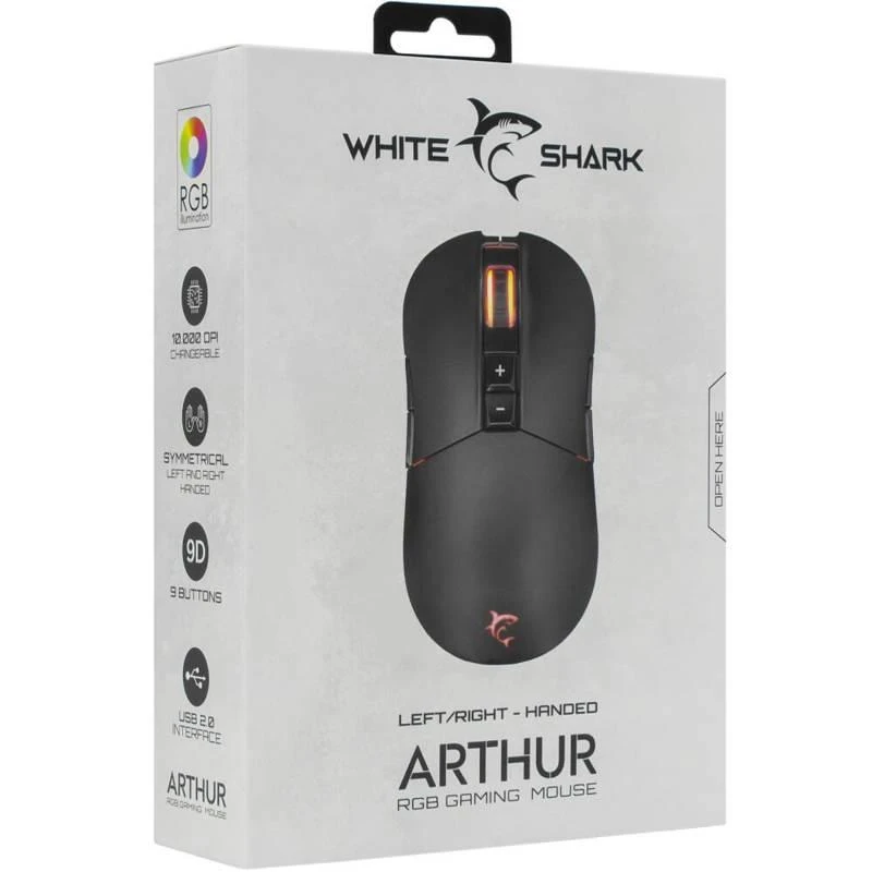 Žaidimų pelė White Shark Arthur, 10000 DPI, 9 mygtukai, su RGB pašvietimu