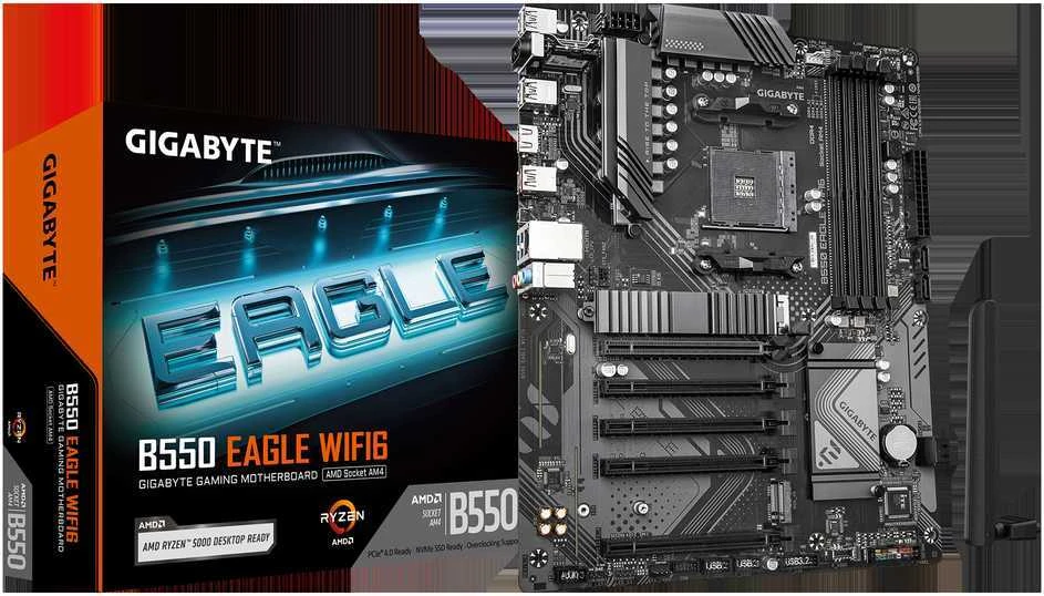 Pagrindinė plokštė Gigabyte B550 EAGLE WIFI6 | Procesorių šeima AMD | Procesoriaus lizdas AM4 | DDR4 | Palaikomos standžiojo disko sąsajos SATA, M.2 | SATA jungčių skaičius 4