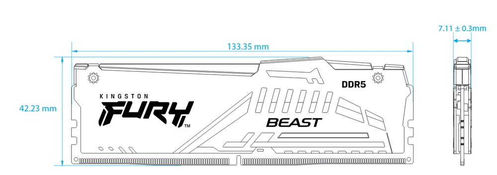 Kingston Fury Beast RAM techniniai matmenys