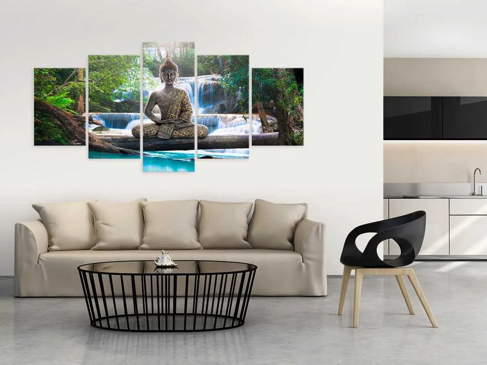 Artgeist Akrilo stiklo paveikslas - Buddha and Waterfall