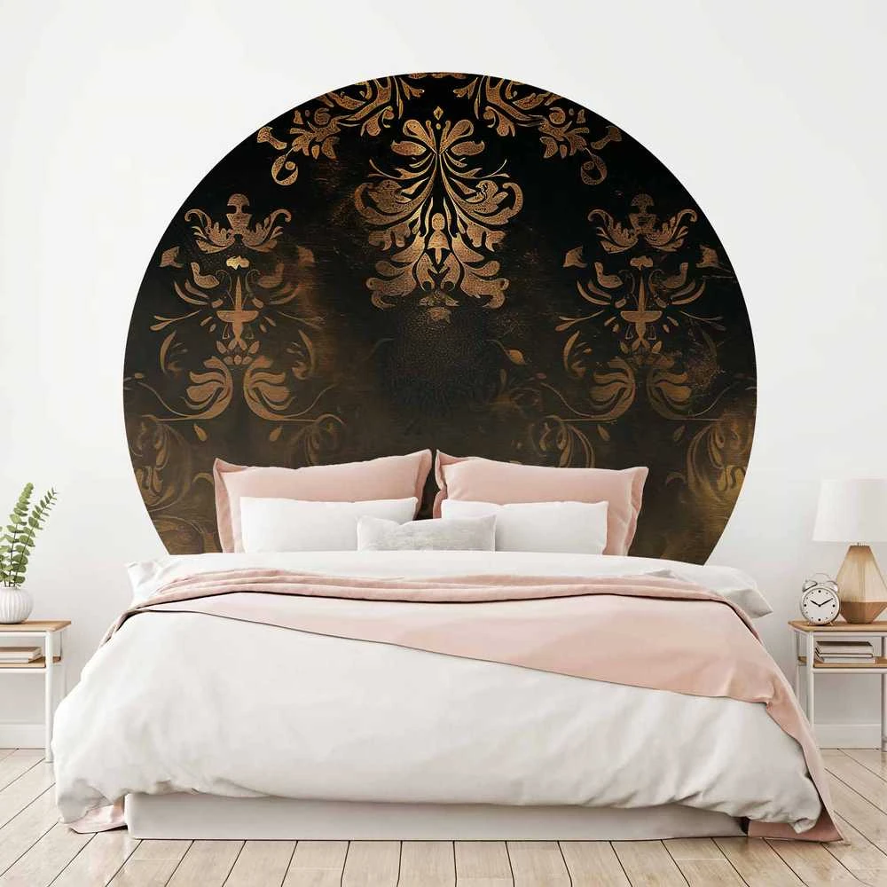 Artgeist Apvalus fototapetas - Dark baroque patterns with auksinis accents