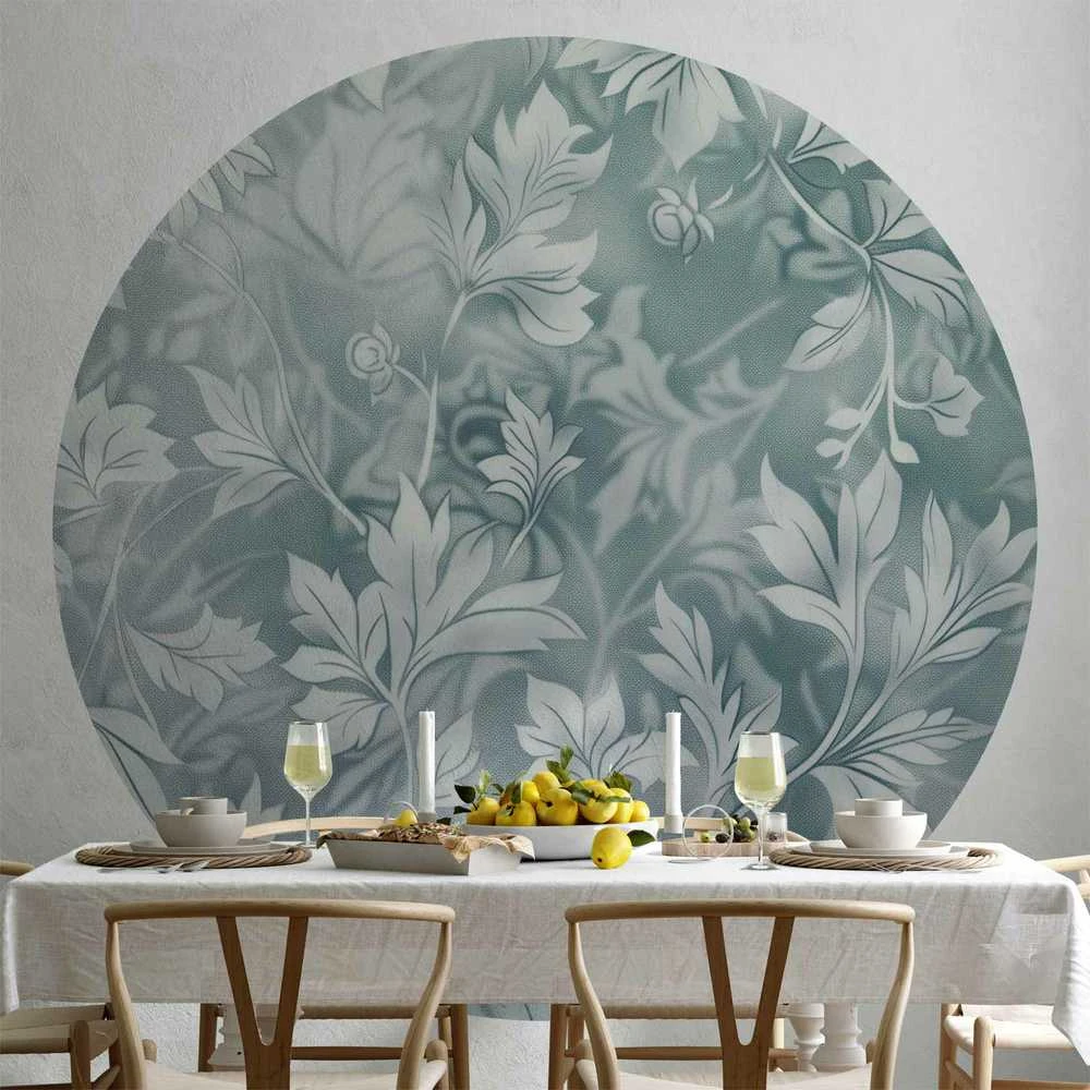 Artgeist Apvalus fototapetas - Distressed floral patterns in muted turquoises