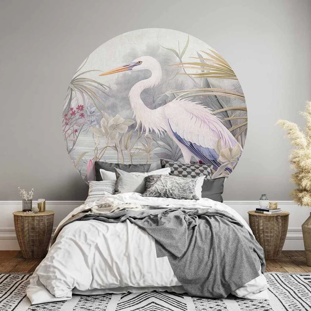 Artgeist Apvalus fototapetas - Heron wading in a pond - illustration in bright colours