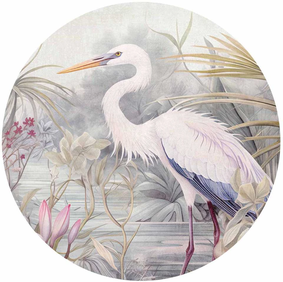 Artgeist Apvalus fototapetas - Heron wading in a pond - illustration in bright colours
