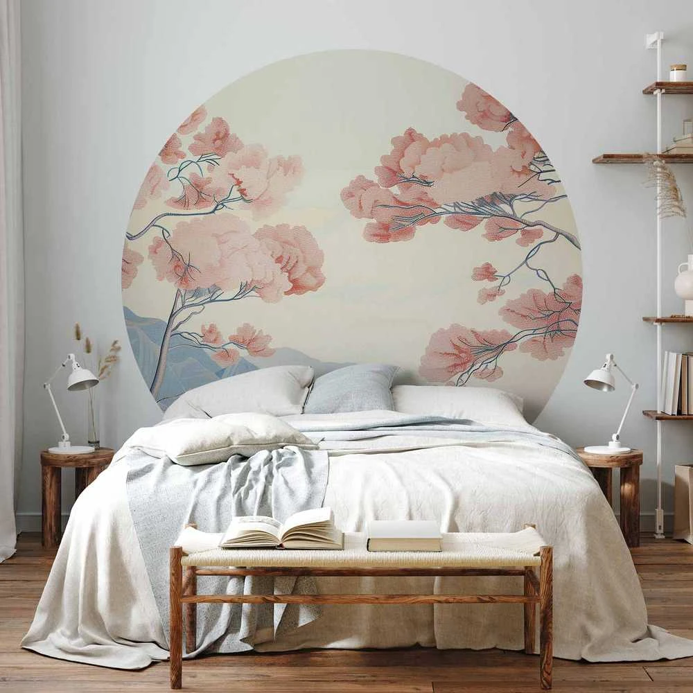 Artgeist Apvalus fototapetas - Ocean, cliffs and trees, a delicate motif in pastel colours