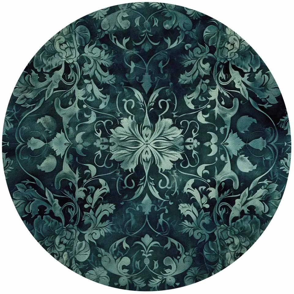 Artgeist Apvalus fototapetas - Oriental carpet pattern: emerald ornaments and worn patterns