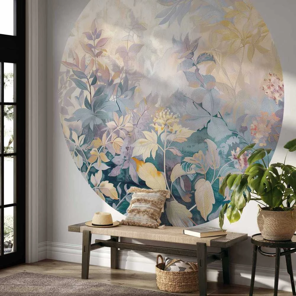 Artgeist Apvalus fototapetas - Tapestry pattern with colourful flowers