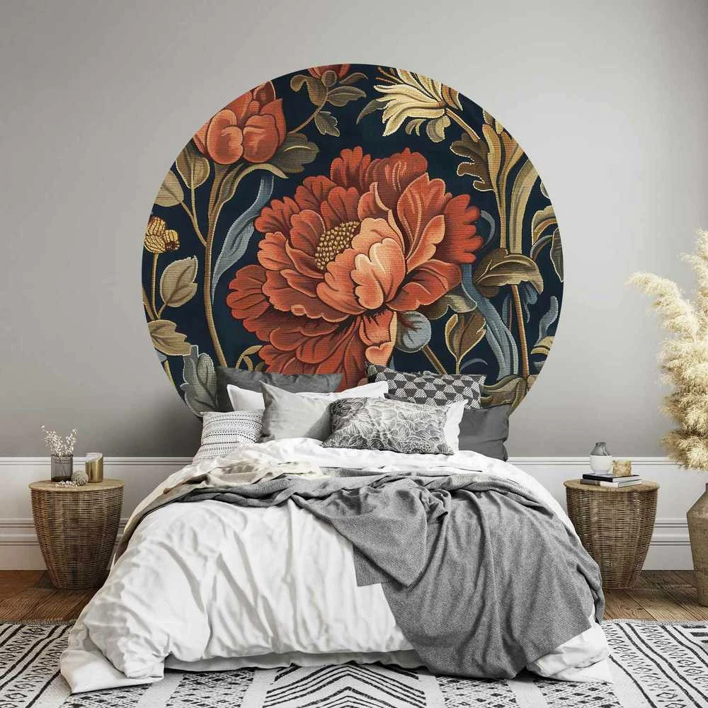 Artgeist Apvalus fototapetas - Tapestry-style large retro flowers