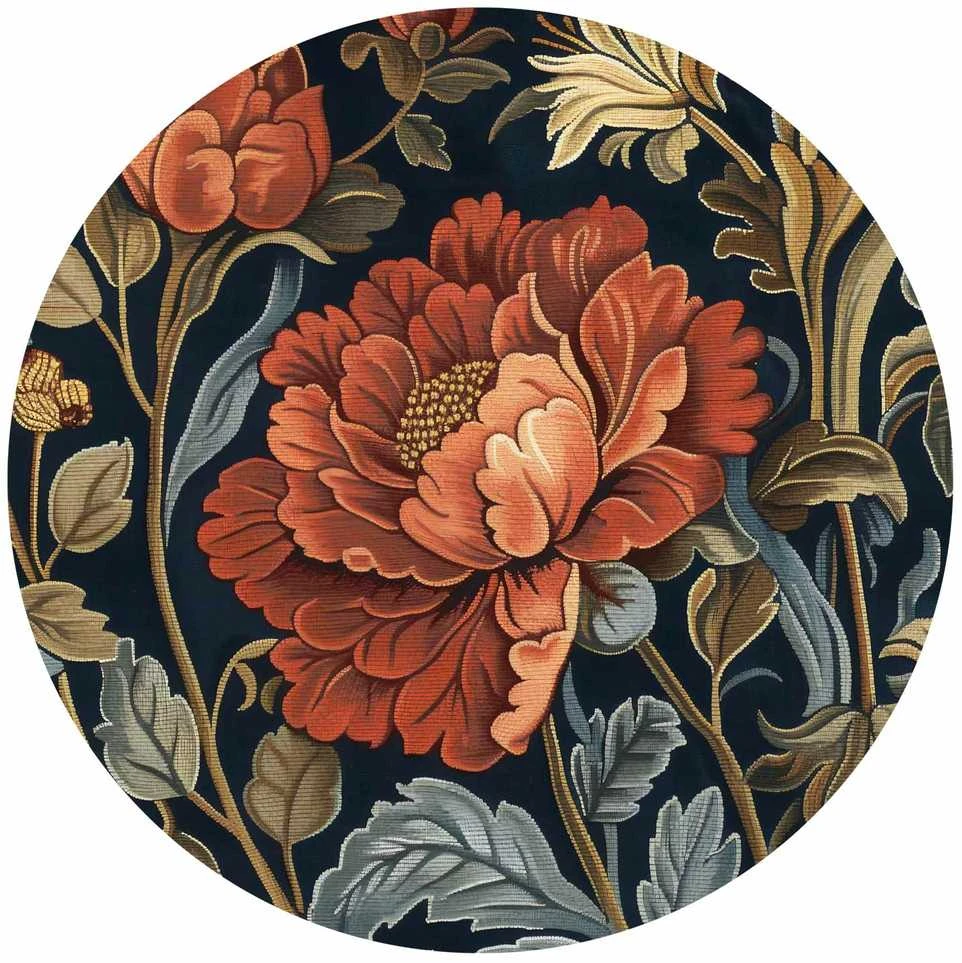 Artgeist Apvalus fototapetas - Tapestry-style large retro flowers