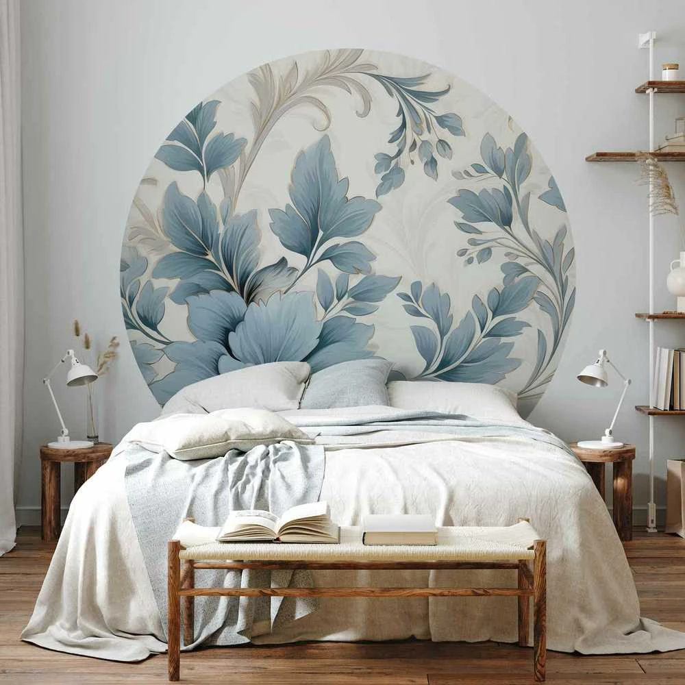 Artgeist Apvalus fototapetas - Turquoise ornamental retro flowers