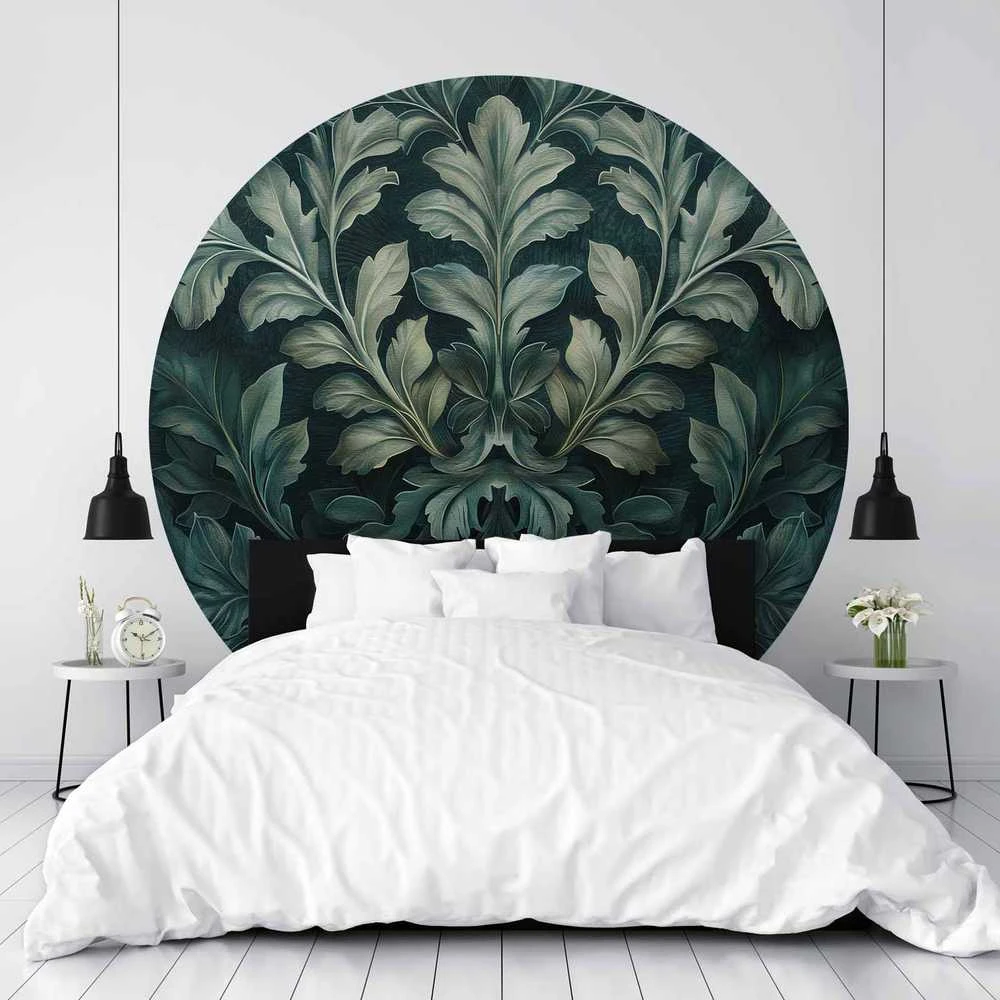 Artgeist Apvalus fototapetas - Victorian leaves in dark greens