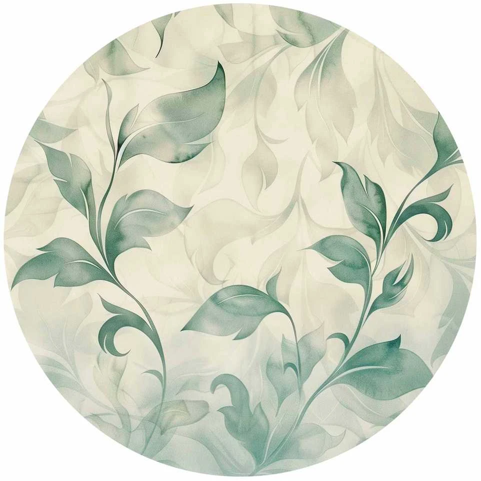 Artgeist Apvalus fototapetas - Watercolour žalias and beige leaves