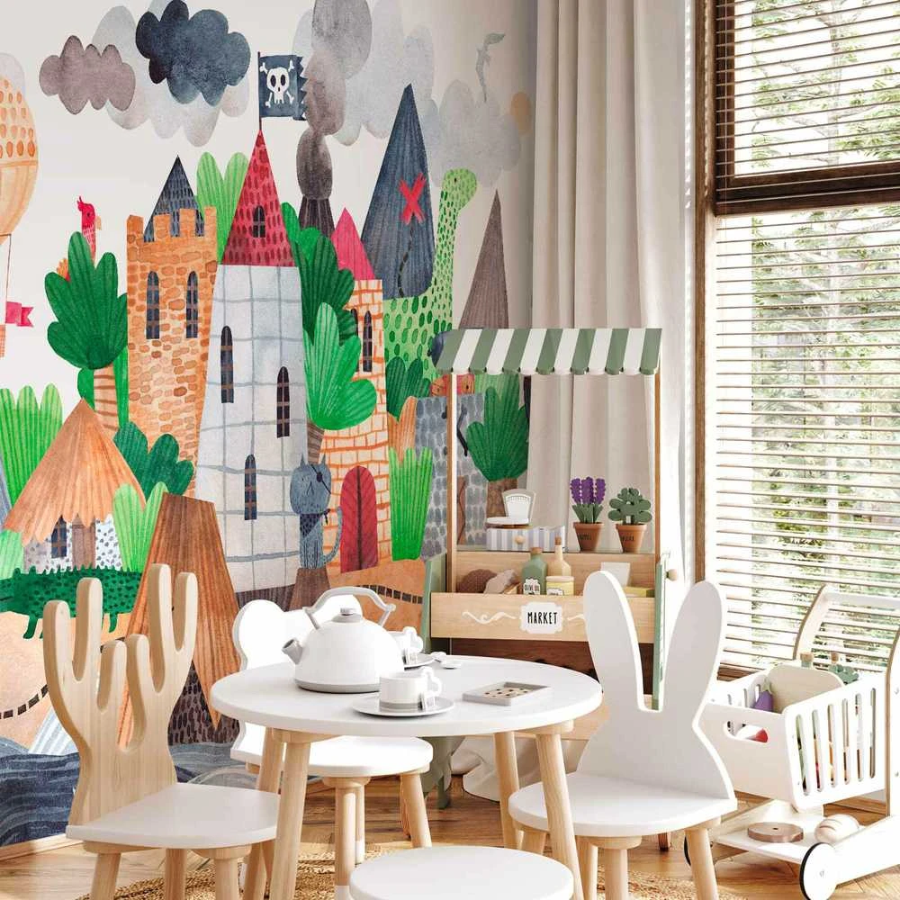 Artgeist Fototapetas - A colourful treasure island with a castle - a pirate ship at sea for children
