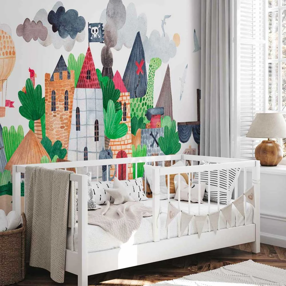 Artgeist Fototapetas - A colourful treasure island with a castle - a pirate ship at sea for children