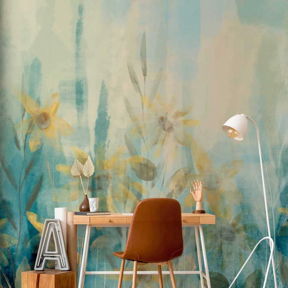 Artgeist Fototapetas - A touch of summer - floral motif with a meadow of flowers in mėlynas tones